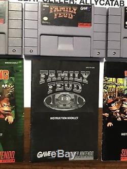 3-SNES Super Nintendo Video Games Donkey Kong Country 1,2, Family Feud WithManuals