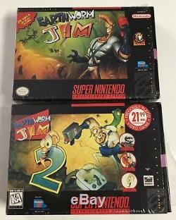 Earthworm Jim 1 + 2 Super Nintendo SNES CIB 100% Complete NRMint LOT