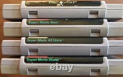 SNES 4 Games Lot Mario World, All Stars, Kart, Street Fighter 2 Super Nintendo