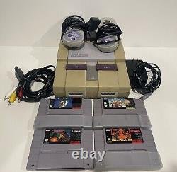 SNES Super Nintendo Console SNS 001 with 2 Controllers & 4 Games Working Mario