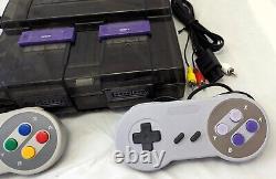SNES Super Nintendo, Custom Smoke Case, USB-C PWR, 2 Controllers, Cables Clean