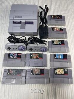 SNES Super Nintendo with9 Games LOT! Rare Accessories Kong Mario WWF SIM Contra