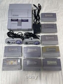 SNES Super Nintendo with9 Games LOT! Rare Accessories Kong Mario WWF SIM Contra