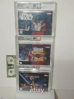Set of 3 VGA graded Super Star Wars, ESB, ROTJ SNES video games made by Nintendo