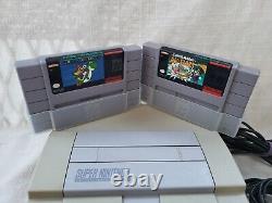 Super Nintendo Bundle SNES Cords 2 OEM Controllers Super Mario World + All Stars