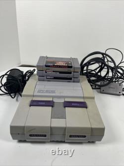 Super Nintendo Entertainment System SNES + Controller, Cables & 2 Games Tested