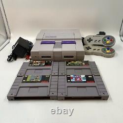 Super Nintendo SNES Bundle 4 games 2 Controllers Generic Power Adapter