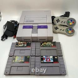 Super Nintendo SNES Bundle 4 games 2 Controllers Generic Power Adapter