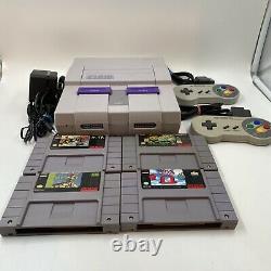 Super Nintendo SNES Bundle 4 games 2 Controllers Generic Power Adapter