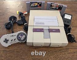 Super Nintendo SNES Console + 2 games & Controller + Adapter Bundle Working snes