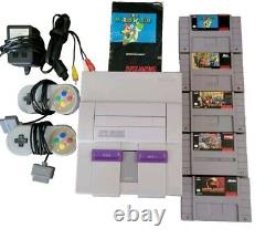 Super Nintendo SNES Console Bundle Lot + 5 Games, Controller & PLUGS. TESTED