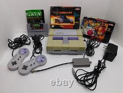 Super Nintendo SNES Console Bundle with 3 Games Top Gear, Tour Golf, Super Bowling