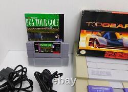 Super Nintendo SNES Console Bundle with 3 Games Top Gear, Tour Golf, Super Bowling