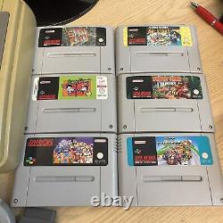 Super Nintendo SNES Console Bundle x 6 Games/4 Joypads, Mario, DK, MK3