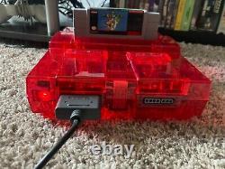 Super Nintendo SNES Console Mega Bundle Transparent Red Custom Shell + 12 Games