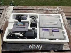 Super Nintendo SNES Console System, Complete In Original Box Mario Kart, Manuals
