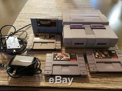 Super Nintendo SNES SNS-001 Console and Cables Tested & Works with 4 games