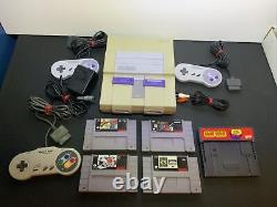 Super Nintendo SNES System Console / 2 OEM Controllers 1 Turbo 4 Games Tested