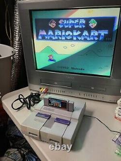 Super Nintendo SNES System Console Bundle With 4 Games Mario Kart 1 Controller