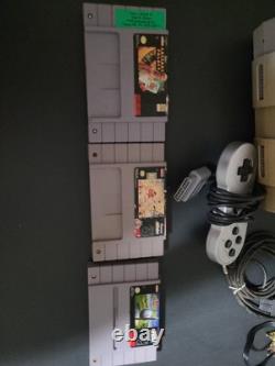 Super Nintendo SNES System Console Bundle With Cables, Controller & 3 Games TESTED