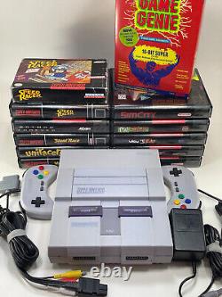 Super Nintendo SNES System Console Lot with2 Controllers, 10 Games, CIB Game Genie