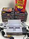 Super Nintendo Snes System Console Lot With2 Controllers, 10 Games, Cib Game Genie