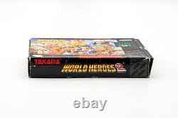 Super Nintendo SNES World Heroes 2 Video Game, Box & Manual Takara 1993 Arcade