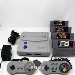 Super Nintendo SNS-101 SNES Junior Jr Console with Cables 2 Controllers 4 Games