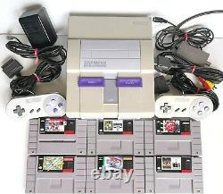 Super Nintendo Snes Game Console Bundle With 2 Controllers & 5 Great Sport Games