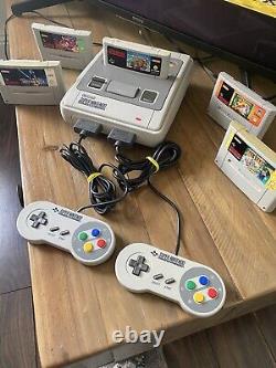 Super nintendo SNES console bundle 2 controller 5 game mario kart All Stars Mint