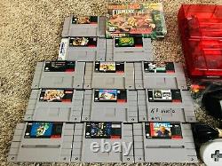 Console Super Nintendo SNES Mega Bundle Coque Transparente Rouge Personnalisée + 12 Jeux