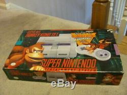 Console Super Nintendo Snes Complète Dans La Boîte Avec Donkey Kong Country Très Rare