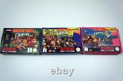 Donkey Kong Country 1 2 3 Ensemble de jeux vidéo Super Nintendo SNES en boîtes PAL G