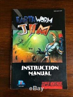 Earthworm Jim Super Nintendo Snes Cib 100% Complète Dans L'encadré Avec L'affiche