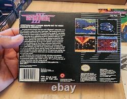 Gradius III (Super Nintendo / SNES, 1991) COMPLET avec boîte, plateau, manuel, affiche et publicité