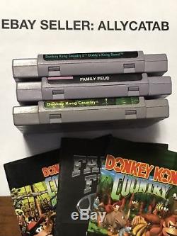 Jeux Vidéo 3-snes Super Nintendo Donkey Kong Country 1,2, Family Feud Withmanuals