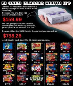 SNES Nouvelle Super Nintendo Mini Édition Classique Système 21 Jeux Deux Manettes