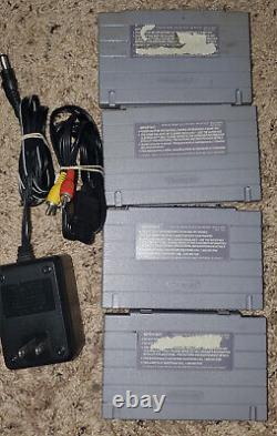 Snes Super Nintendo Console Bundle Complete Cables Controller Et 4 Jeux Utilisés