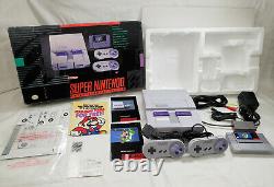 Snes Super Nintendo Système Console Complete Box Mario World Set De Lancement Cib