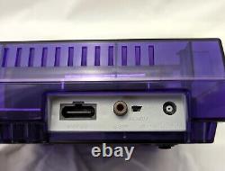 Super Nintendo SNES, Boîtier personnalisé violet, manette, câbles propres et testés