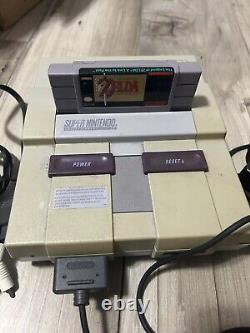 Super Nintendo SNES Console Bundle Lot, 2 manettes, 1 jeu, Zelda, testé