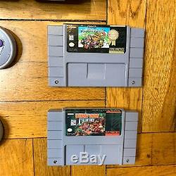 Super Nintendo Snes Console Avec Les Contrôleurs Oem + Avec Mario Kart & Donkey Kong