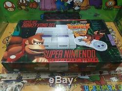 Super Nintendo Snes Donkey Kong Set Console Et Mousse Et Papiers Seulement Rares