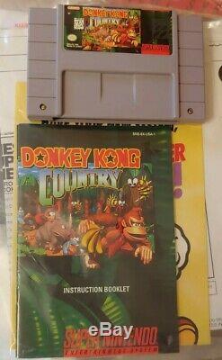 Super Nintendo Snes Game System Console Donkey Kong Country Set Complet Dans L'encadré