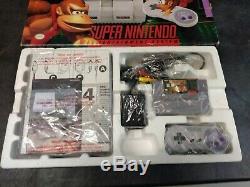 Système Super Nintendo Console Snes Donkey Kong Country Set Cib Complet En Boîte