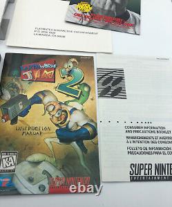 Virant De Terre Jim 2 Super Nintendo Snes 100% Complet Cib Avec Rare Poster & Inserts